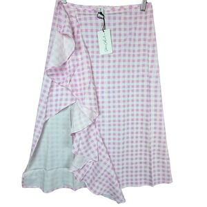 Sokie Collective Ruffle Skirt Womens Small Pink‎ Gingham Cottagecore Picnic